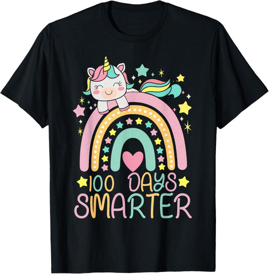 100 Days Smarter Kids Girls Unicorn 100th Day of School T-Shirt - T-Shirt | Black