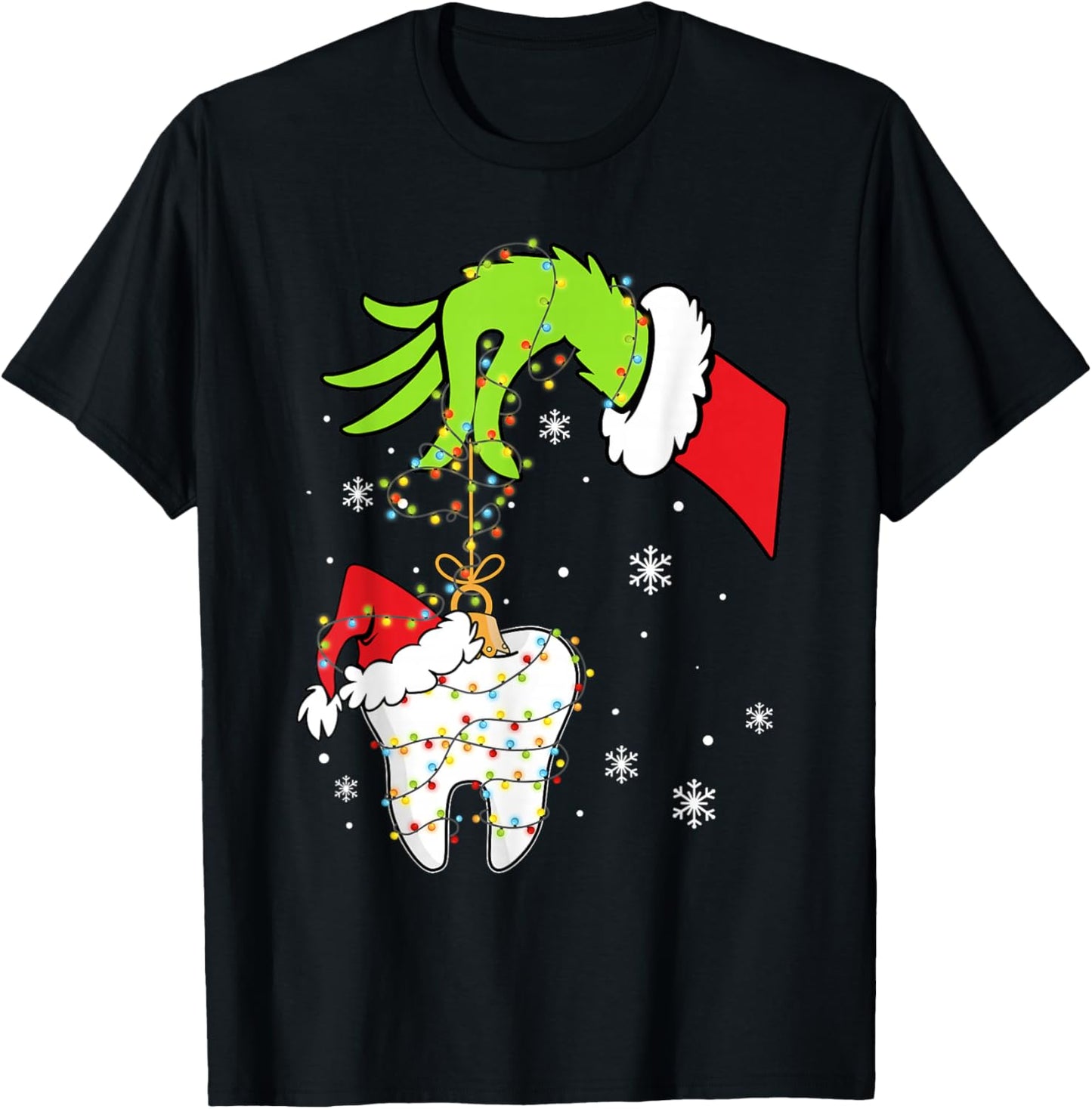 Tooth Dentist Dental Assistant Teeth Christmas Xmas Lights T-Shirt - T-Shirt | Black