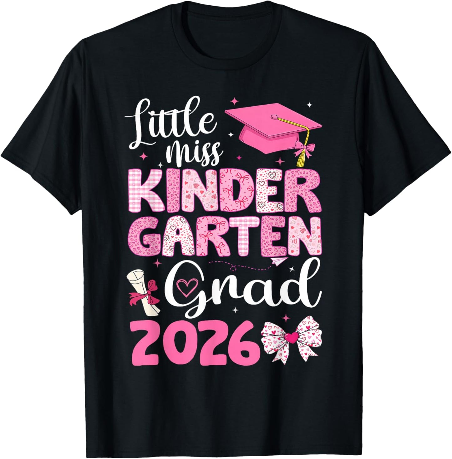 Little Miss Kindergarten Grad 2026 Coquette Graduation Girls T-Shirt - T-Shirt | Black