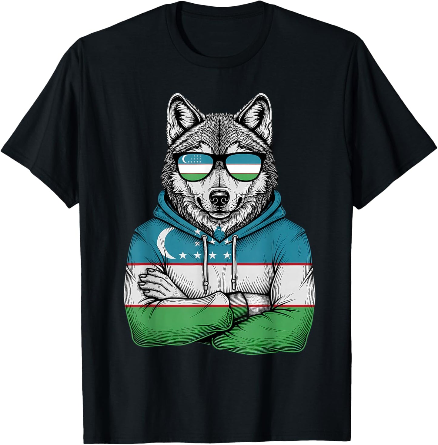 Uzbekistan Roots Wolf Uzbek Flag T-Shirt - T-Shirt | Black