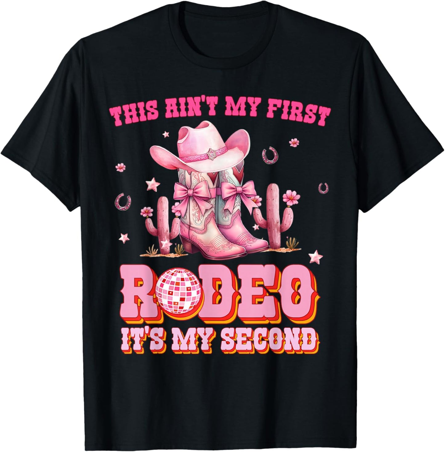 Kids Western 2nd Birthday Girl Rodeo Cowgirl Coquette Bow T-Shirt - T-Shirt | Black