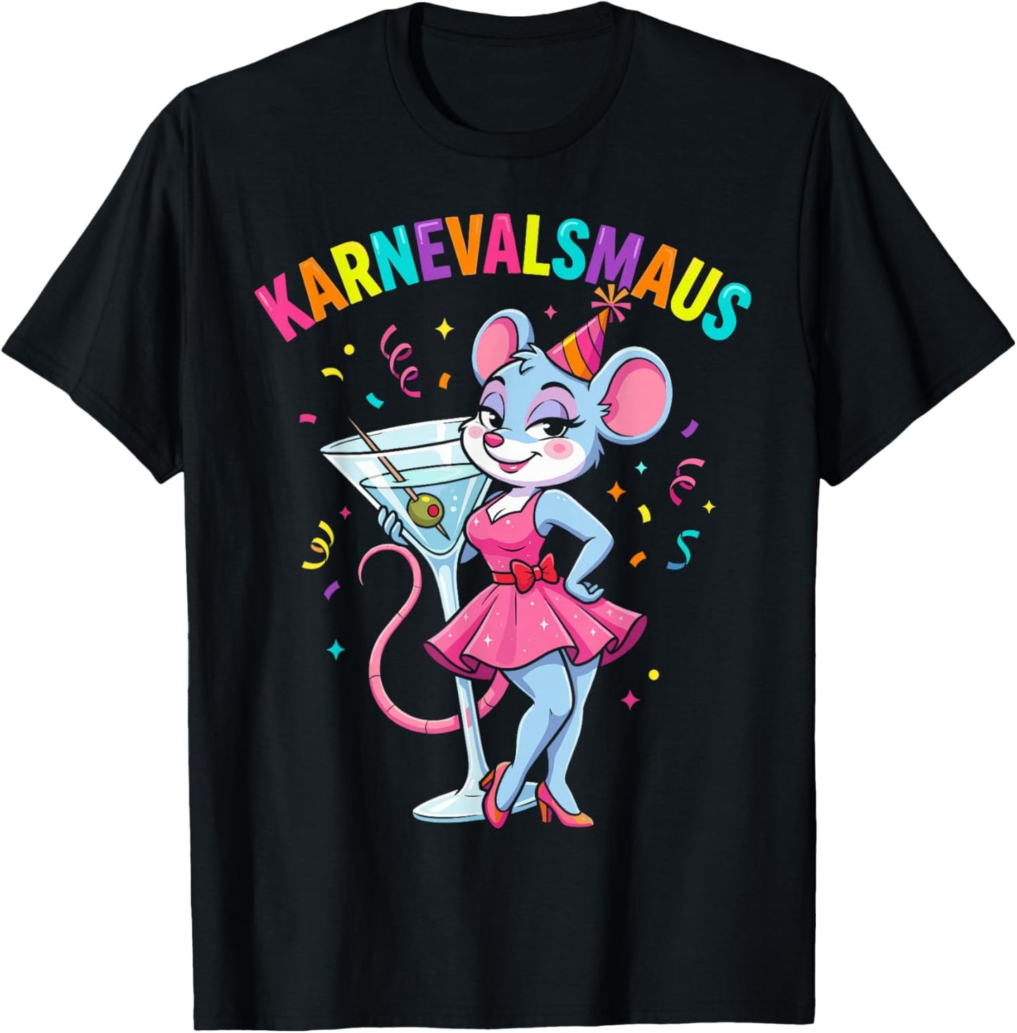 Carnival Mouse Women's Costume Set Cologne Alaaf Red White T-Shirt - T-Shirt | Black