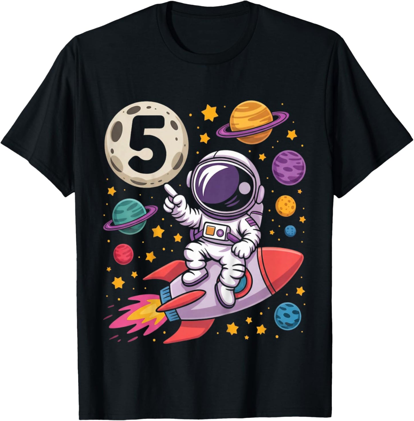 Kids 5th Birthday Astronaut Galaxy Space 5 Five Birthday Boy Kids T-Shirt - T-Shirt | Black