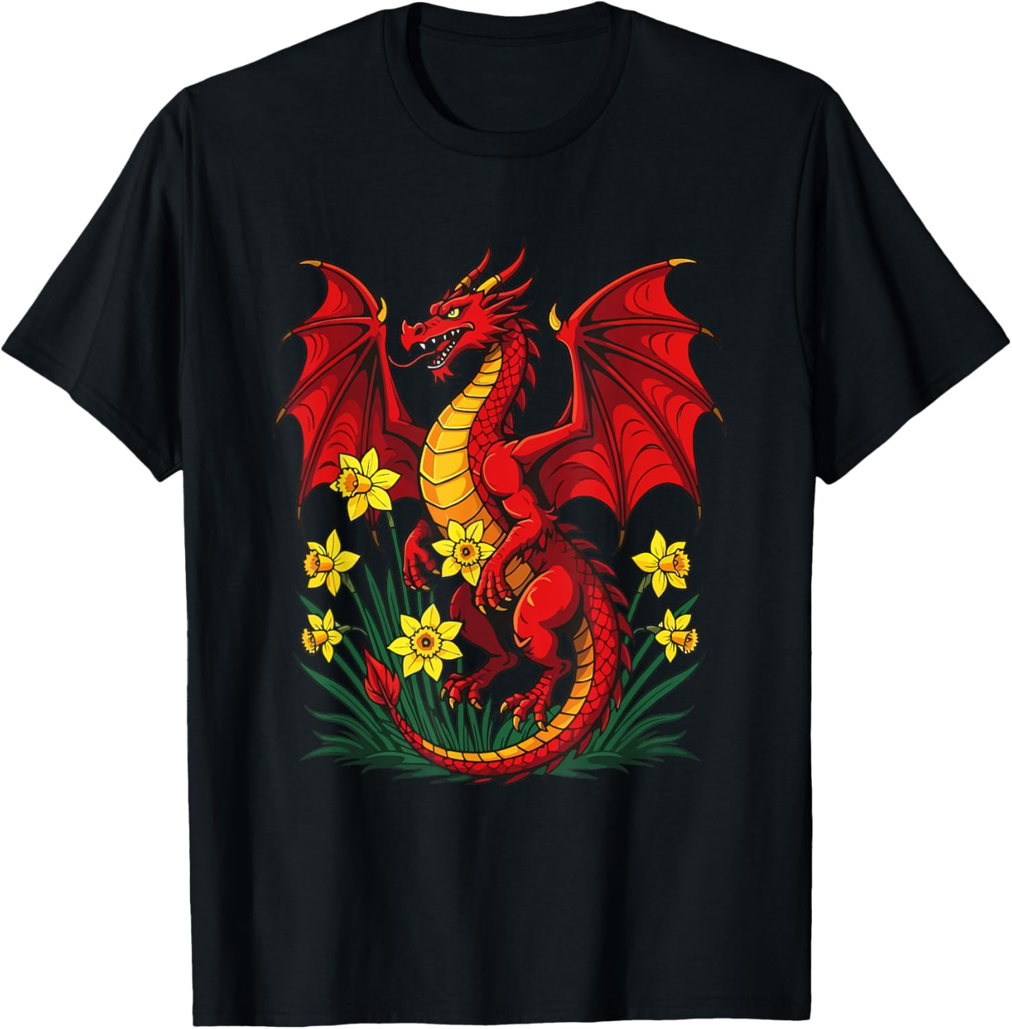 Red Dragon Stood Parmi Les Jonquilles T-Shirt - T-Shirt | Black