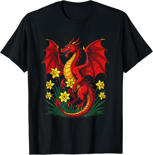 Red Dragon Stood Parmi Les Jonquilles T-Shirt - T-Shirt | Black