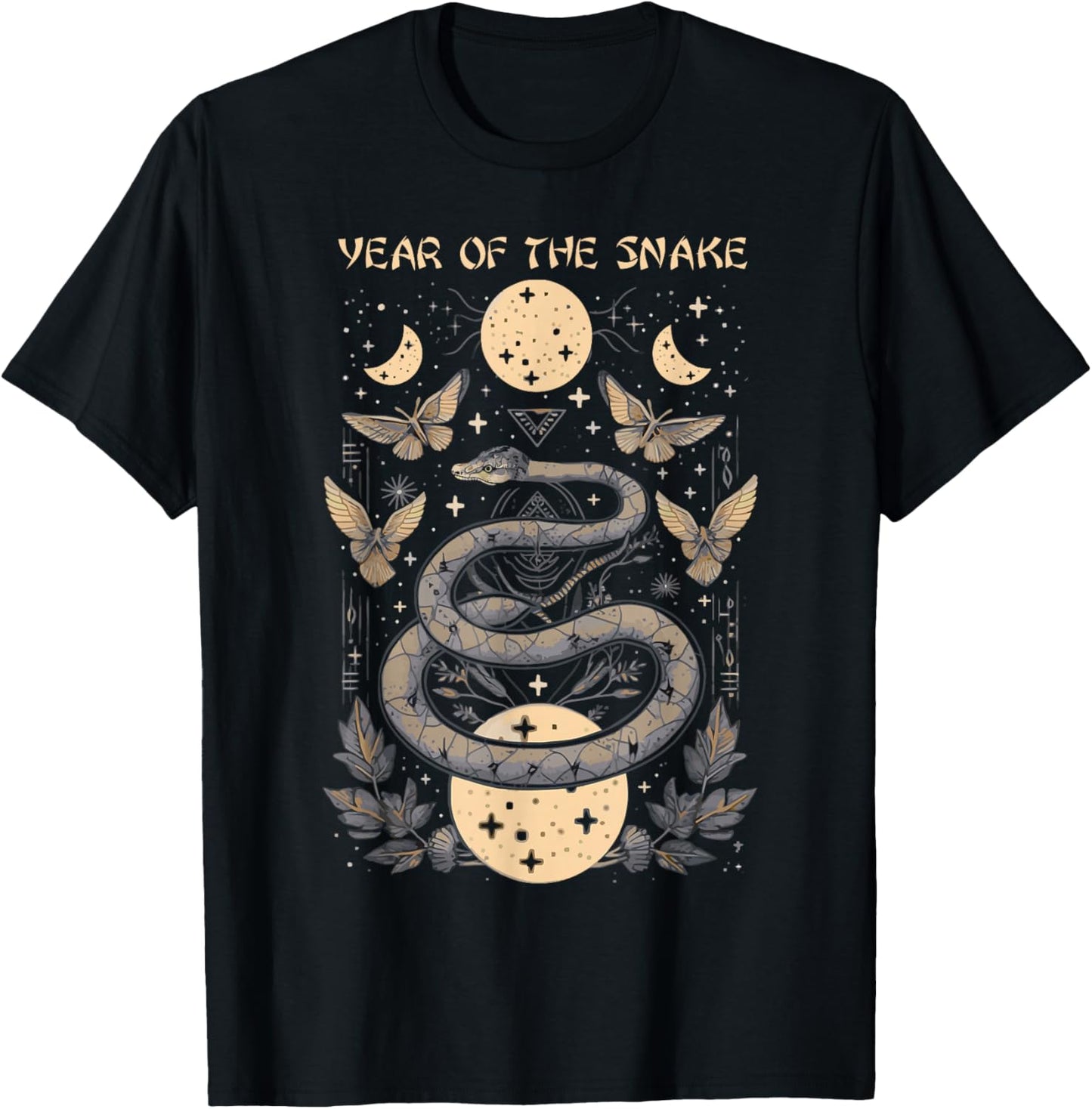 Celebrate Chinese New Year of the Snake 2025 Moon Butterfly T-Shirt - T-Shirt | Black