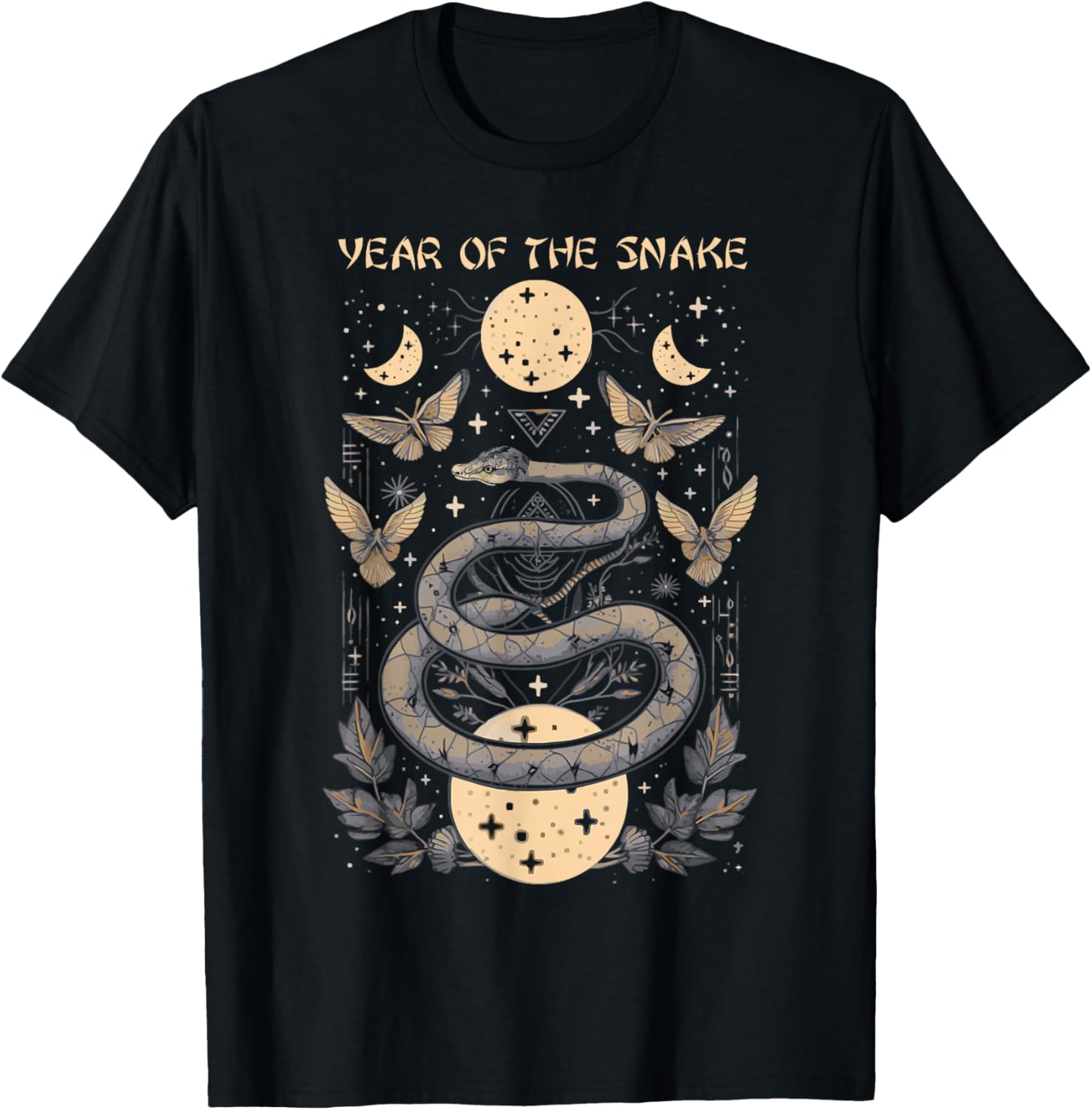 Celebrate Chinese New Year of the Snake 2025 Moon Butterfly T-Shirt - T-Shirt | Black