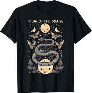 Celebrate Chinese New Year of the Snake 2025 Moon Butterfly T-Shirt - T-Shirt | Black