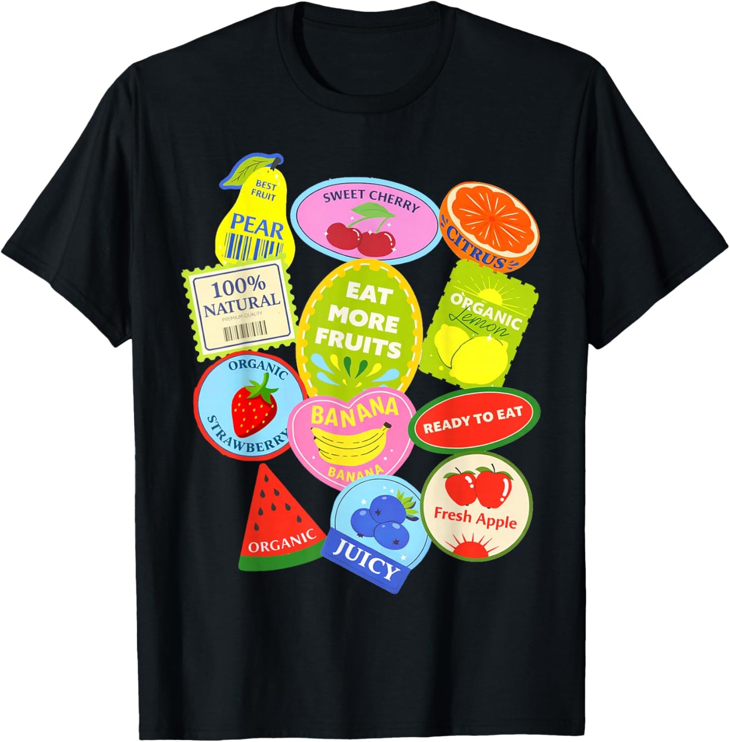 Fruit Stickers Sweet Summer Eat More Fruits Funny T-Shirt - T-Shirt | Black