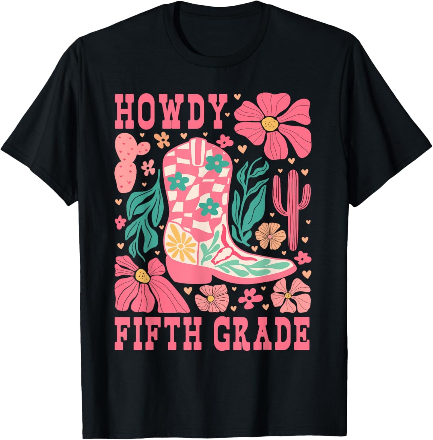 Howdy Fifth Grade Western 5th Grade Teacher Cowboy Cowgirls T-Shirt - T-Shirt | Black