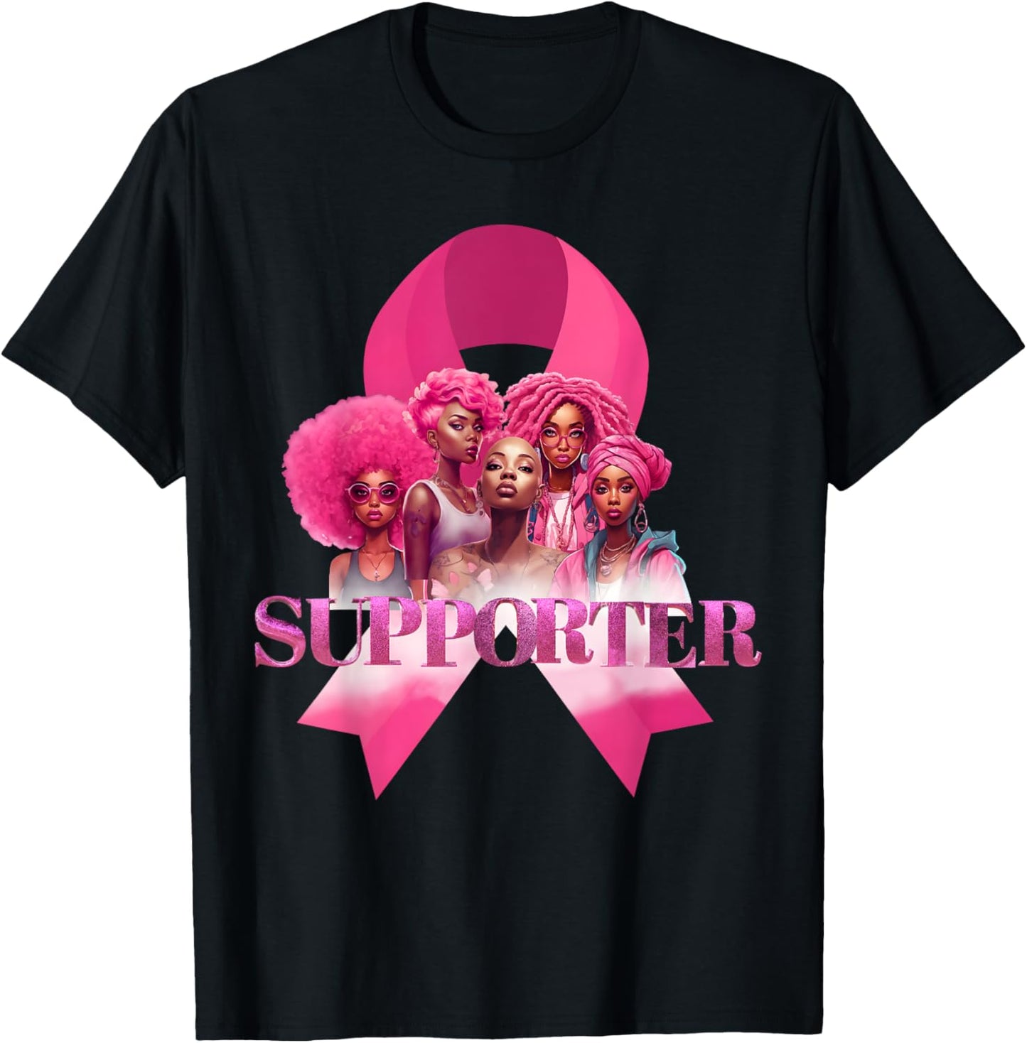 Breast Cancer Supporter Black Women In October We Wear Pink T-Shirt - T-Shirt | Black