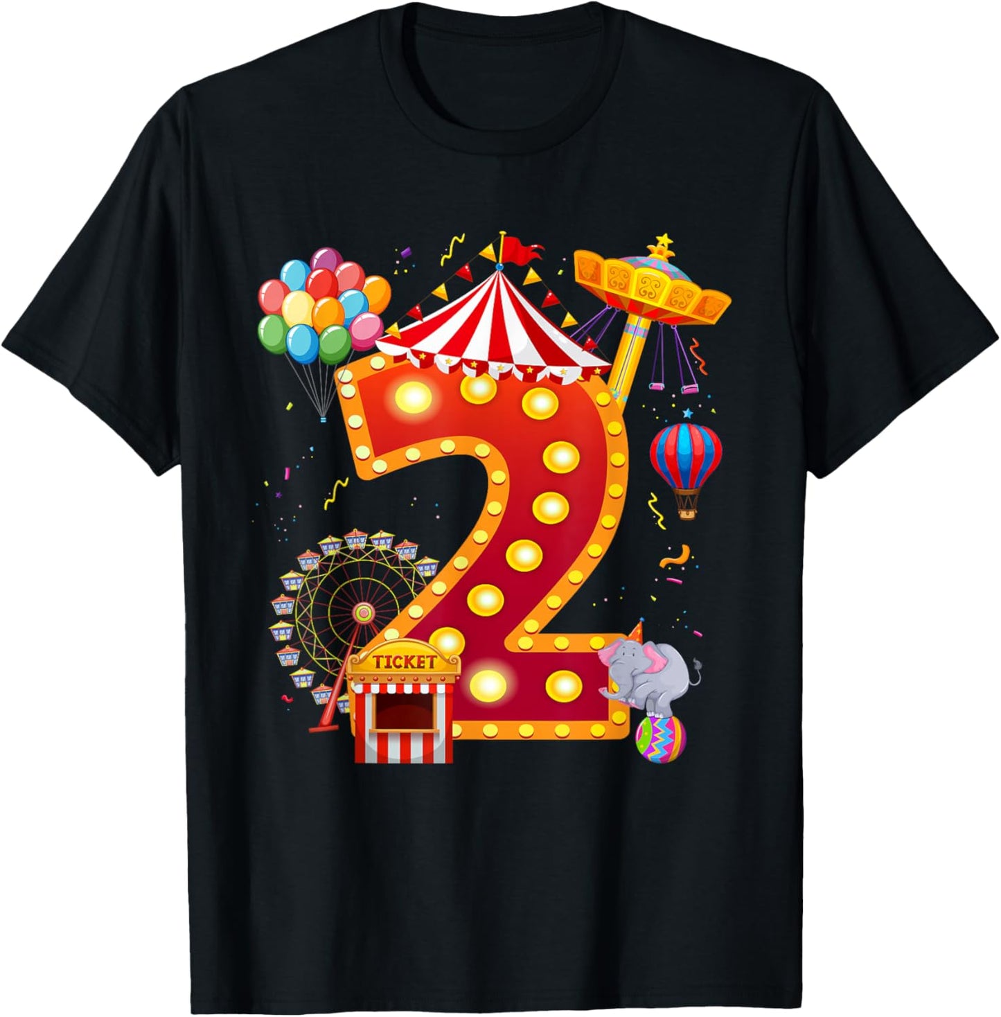 2 Year Old Carnival Circus Lover 2nd Birthday Party T-Shirt - T-Shirt | Black