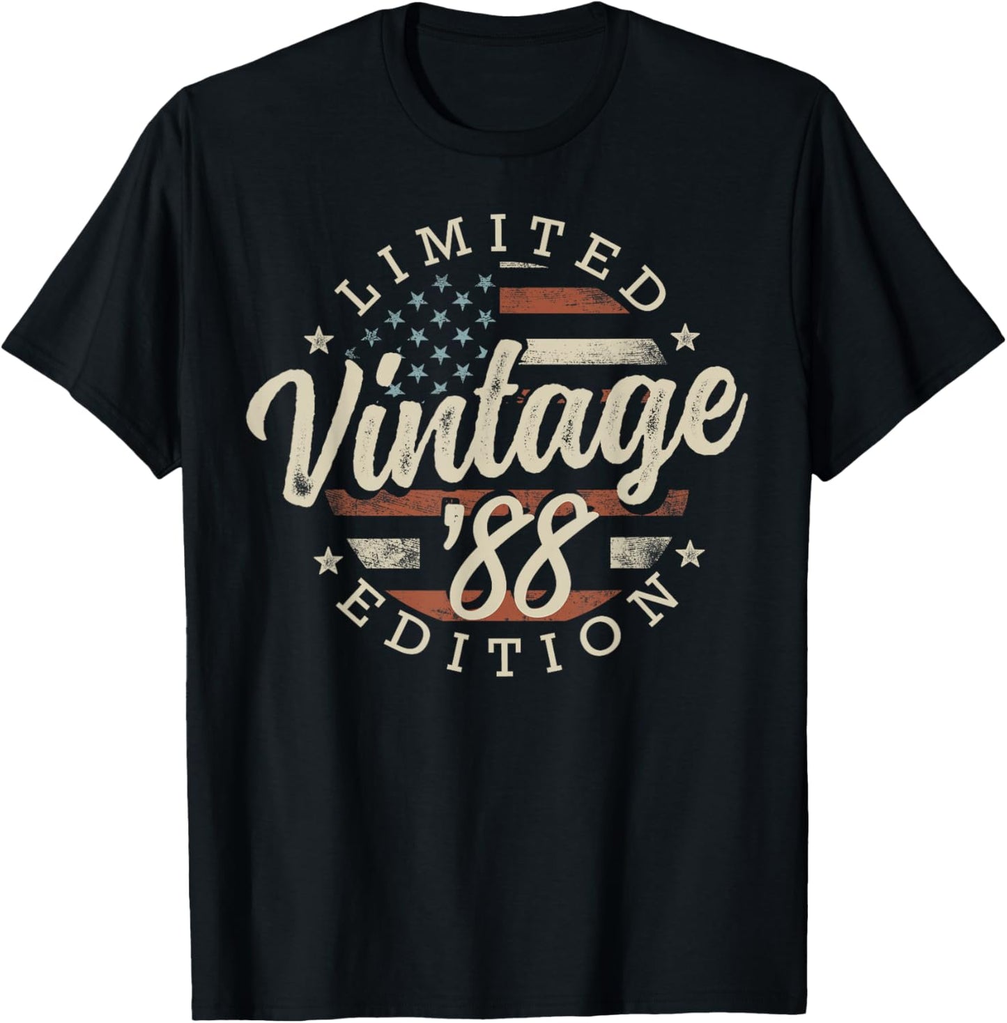 Vintage 1988 Limited Edition USA Flag 38th Birthday T-Shirt - T-Shirt | Black