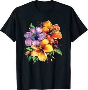 Hawaiian Hibiscus Bouquet Tropical Summer Flowers T-Shirt - T-Shirt | Black