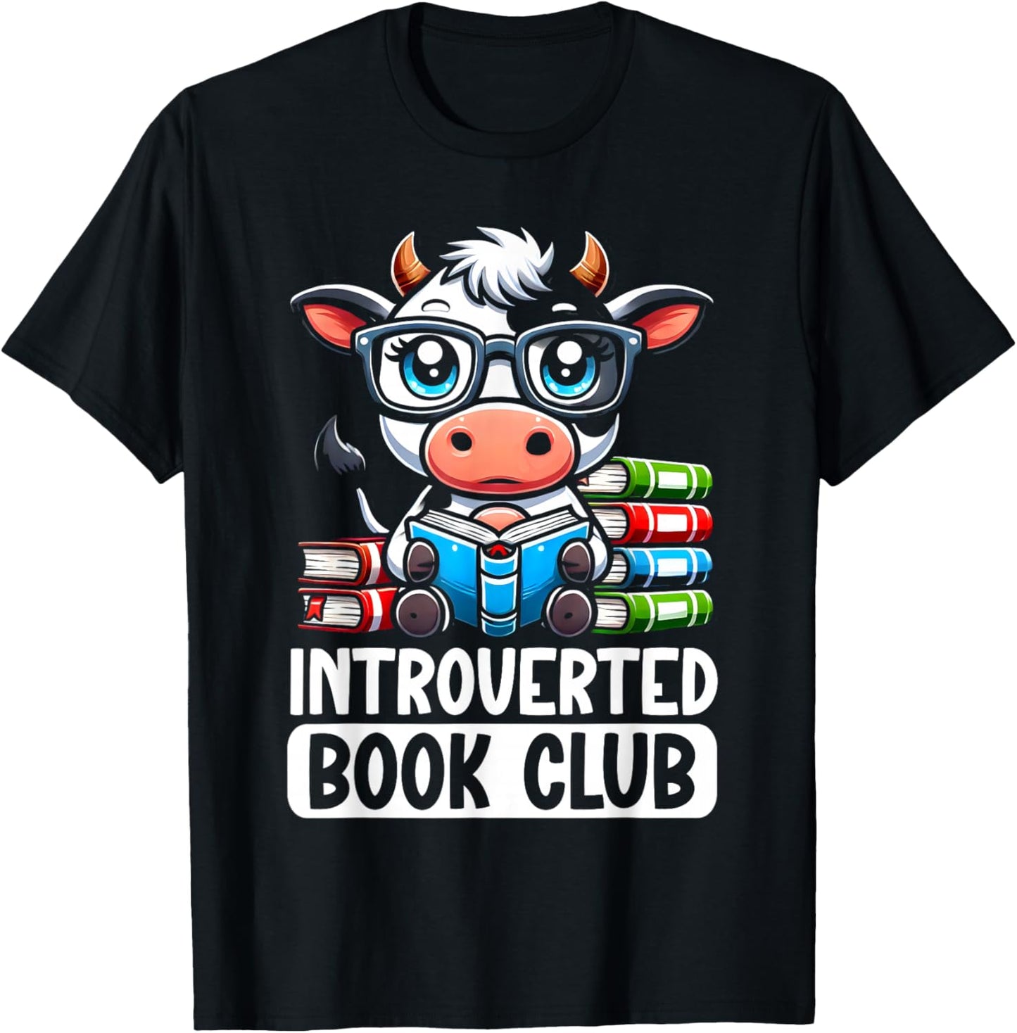 Introverted Book Club Reading Lover Cow T-Shirt - T-Shirt | Black