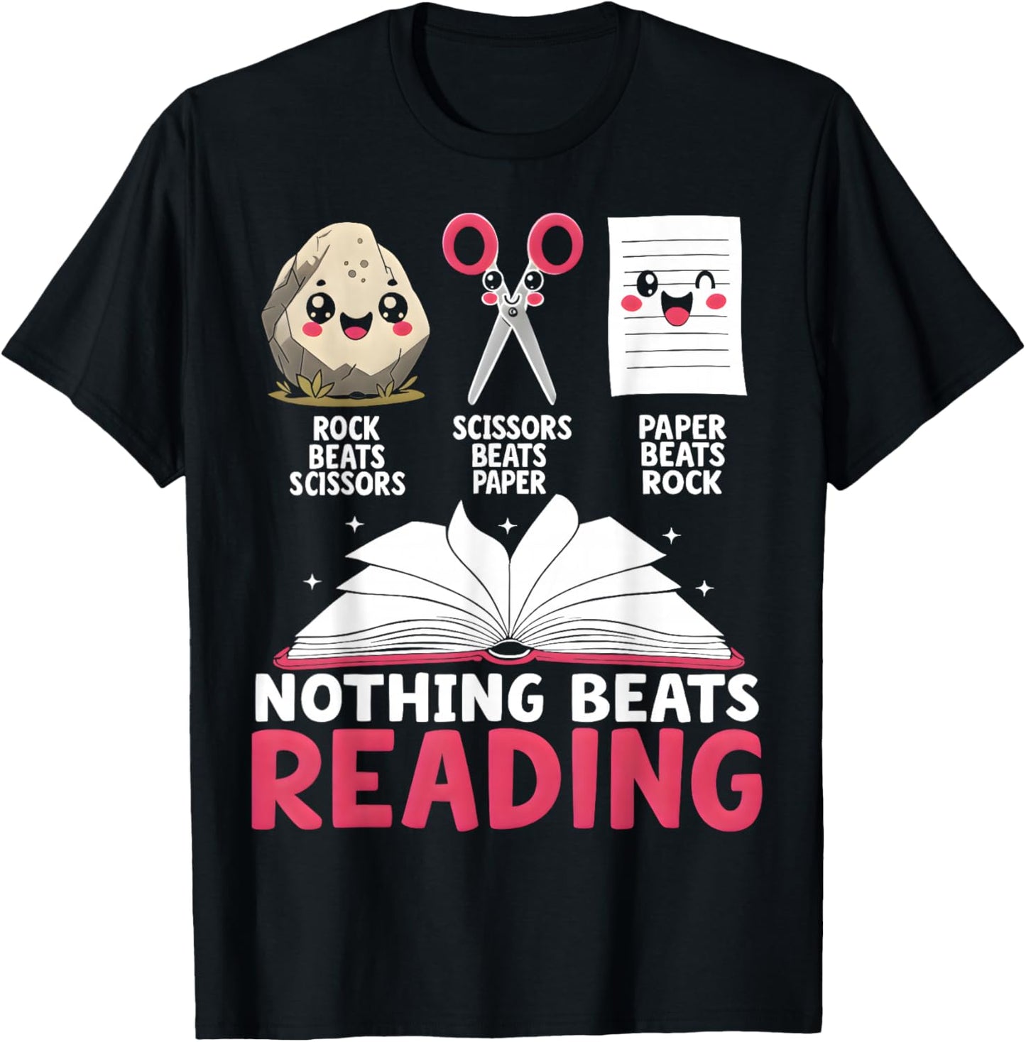 Nothing Beats Reading Rock Paper Scissors Library Book Lover T-Shirt - T-Shirt | Black