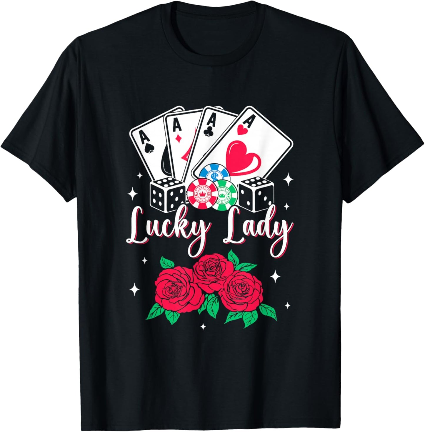 Lucky Lady Poker Player Gambling Casino Design Women T-Shirt - T-Shirt | Black