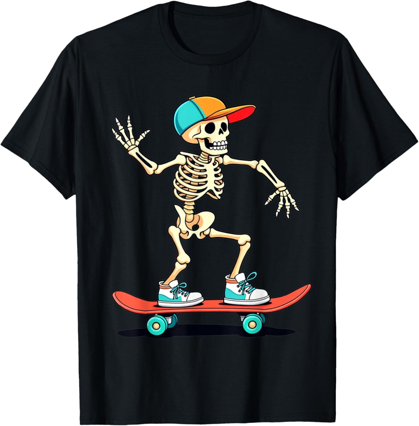 Skeleton Skating Skateboarding Skater Boys Girls Kids T-Shirt - T-Shirt | Black
