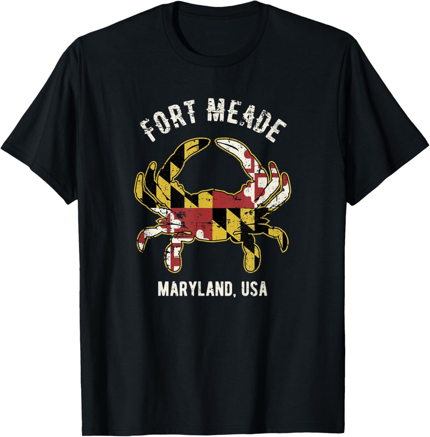 Fort Meade Maryland USA Crab Vintage Distressed Style Design T-Shirt - T-Shirt | Black