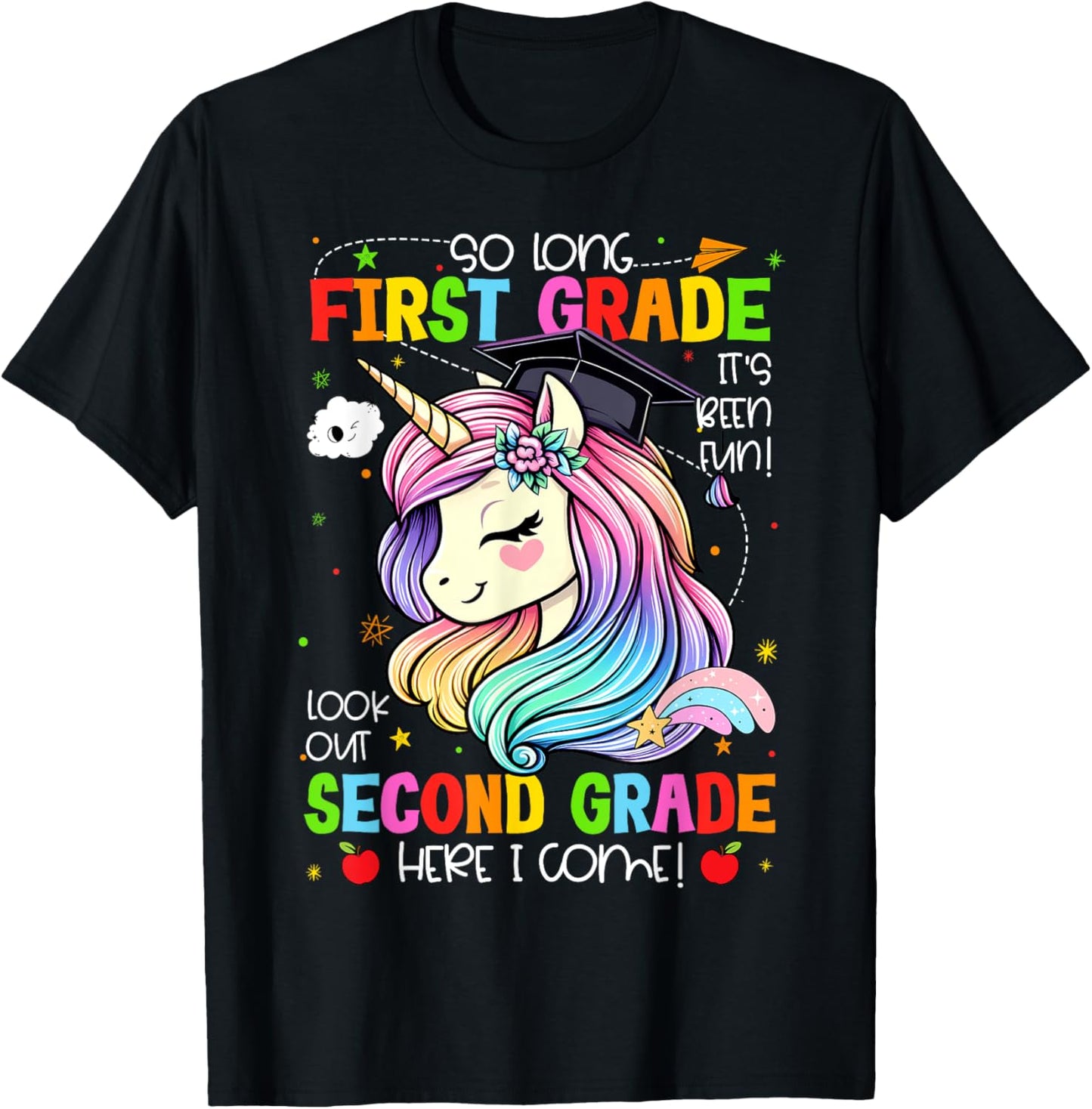 So Long 1st Grade It's Been Fun Look Out 2nd Grade Unicorn T-Shirt - T-Shirt | Black