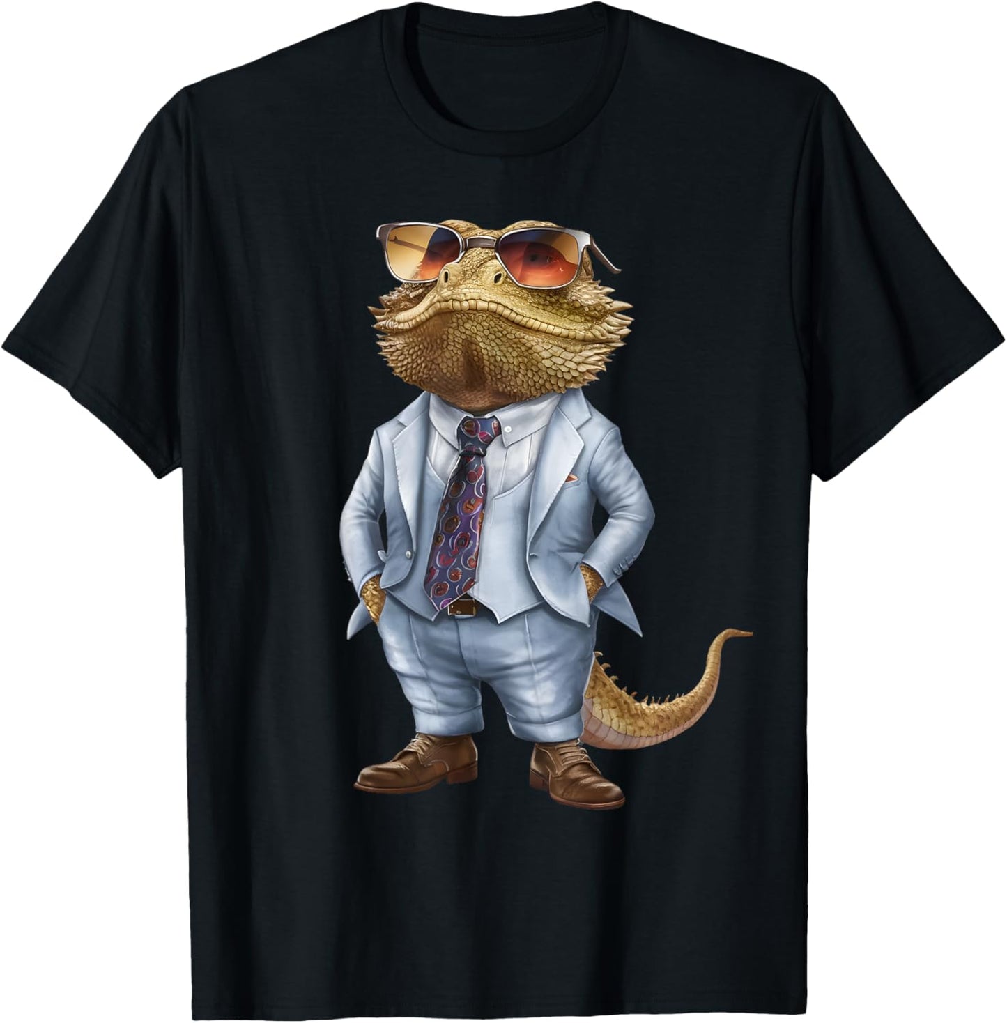 Men Woman Bearded Dragon In Suit Bearded Dragon T-Shirt - T-Shirt | Black