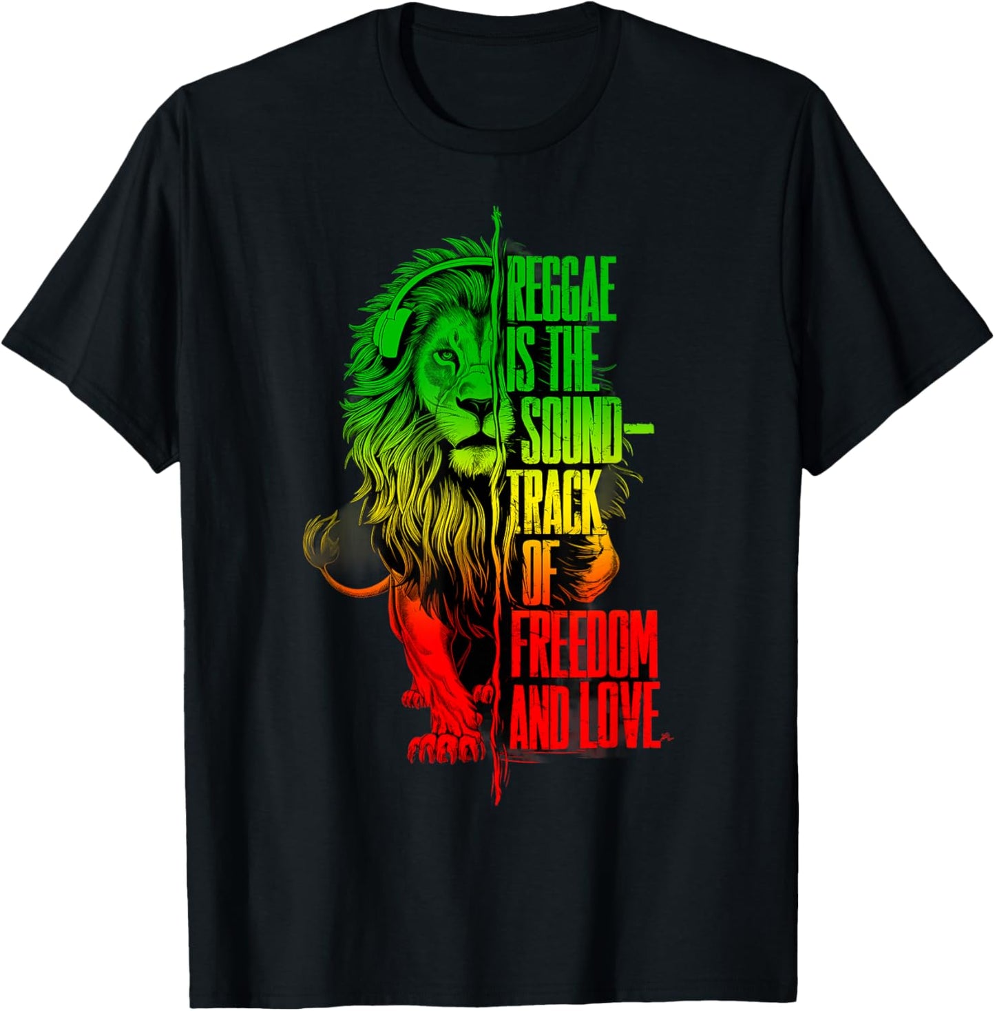 Rasta Reggae Lion Of Judah Reggae Music Headphones T-Shirt - T-Shirt | Black