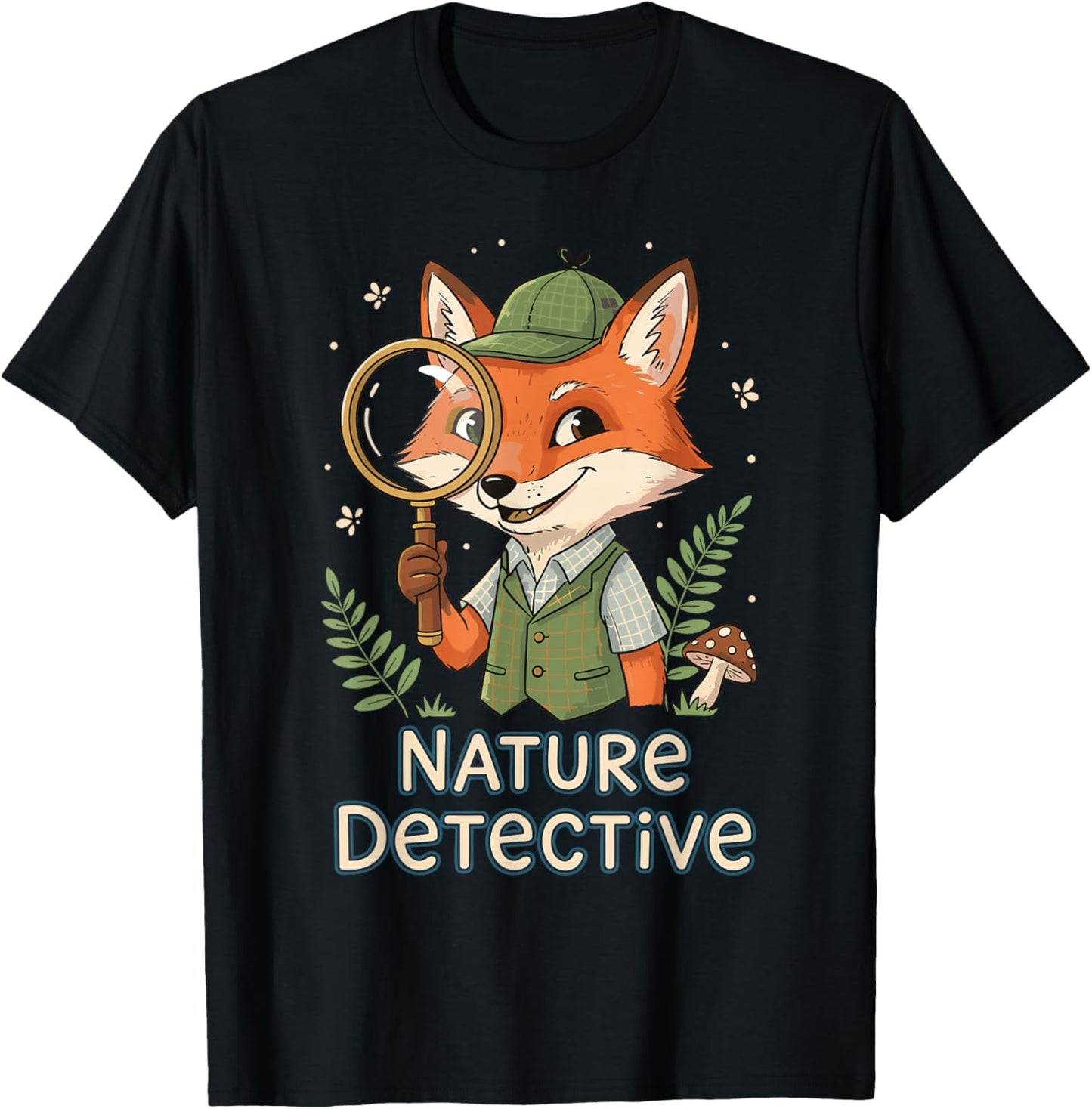 Nature Explorer Detective Fox Children's Magnifier Outdoor T-Shirt - T-Shirt | Black