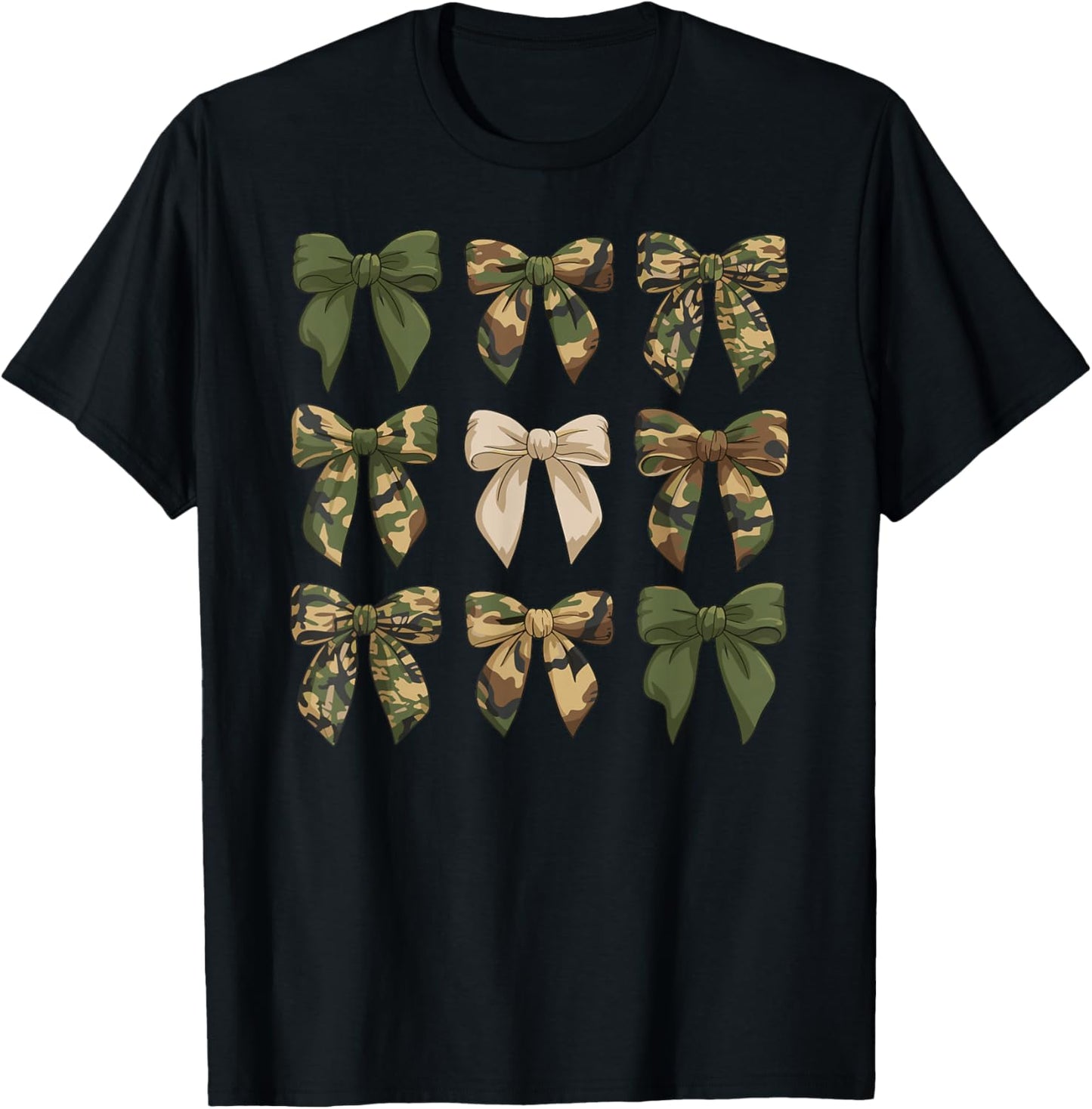 Camouflage Old Camo Bow Cute Country Hunting Women Girl T-Shirt - T-Shirt | Black