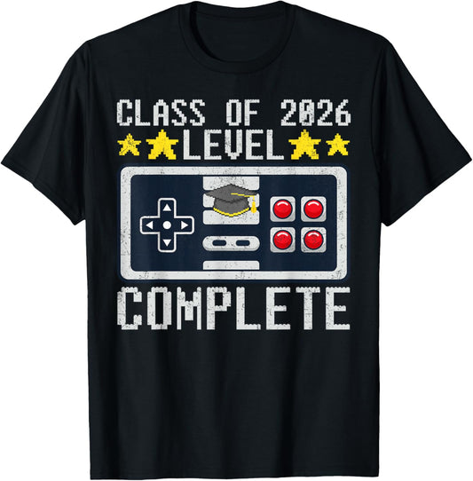 Class of 2026 Level Complete Graduation Gamers Boys Kids T-Shirt - T-Shirt | Black