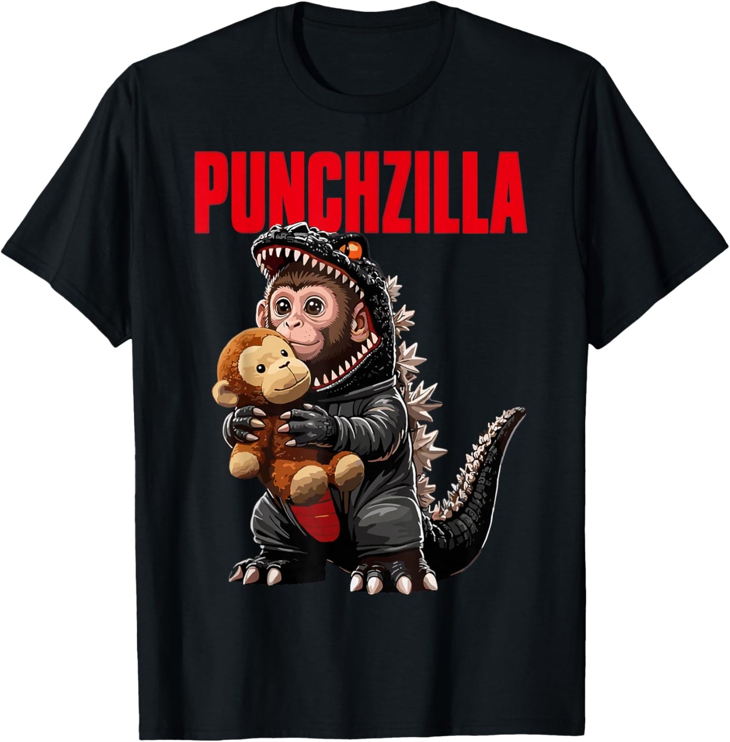 Punch Monkey PUNCHZILLA Cute Costume Funny Punch Monkey T-Shirt - T-Shirt | Black