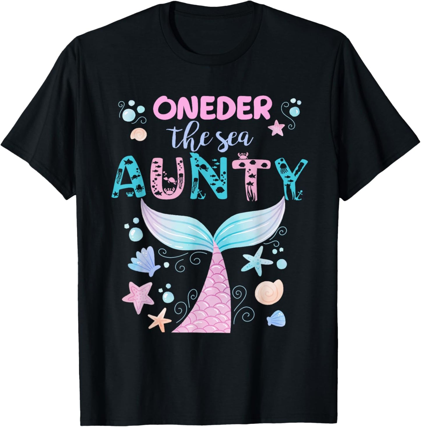 Under Sea Aunty Birthday Girl Mermaid Tail Family Party T-Shirt - T-Shirt | Black