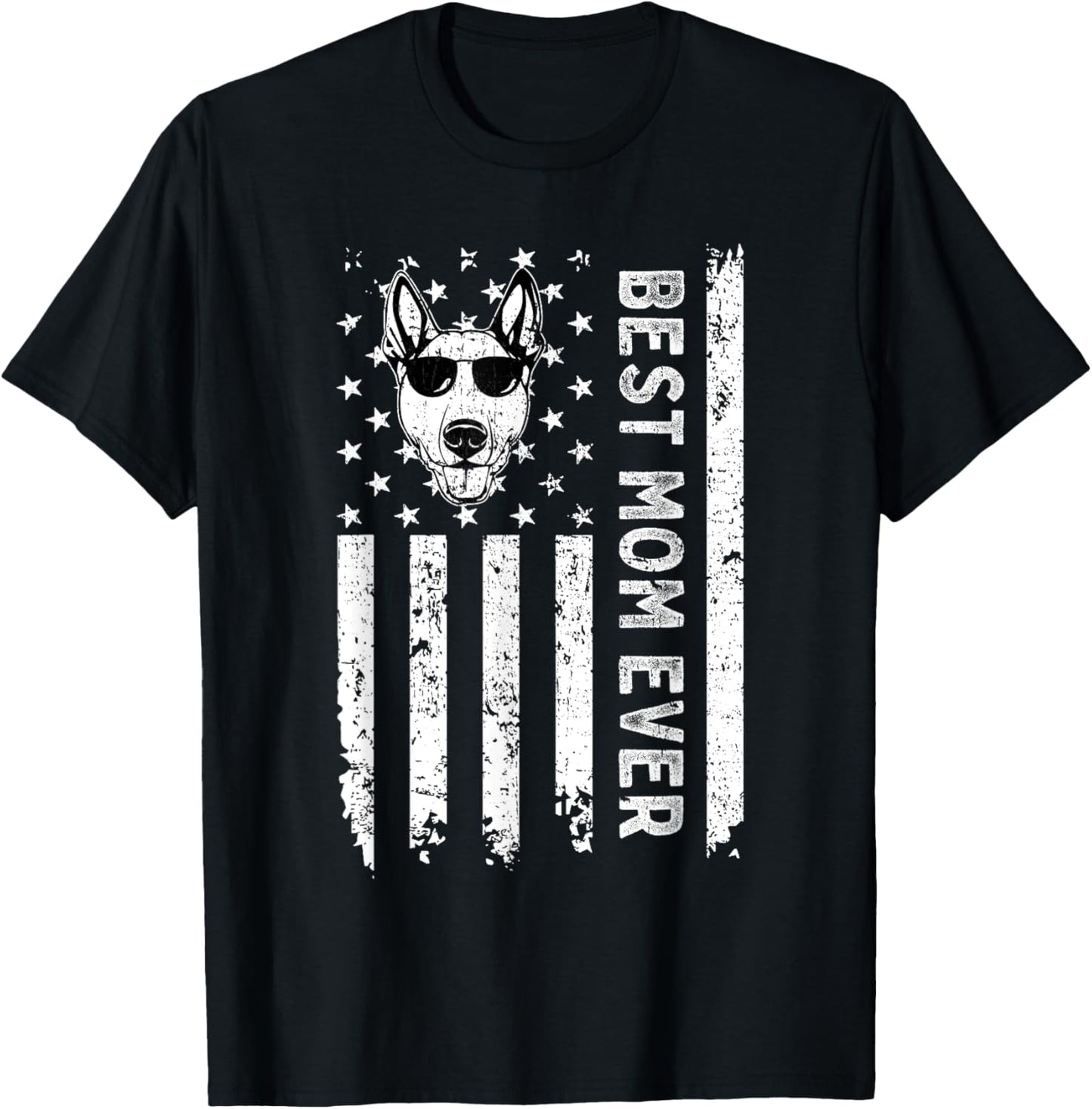 Best Bull Terrier Dog Mom Ever Mothers Day USA Flag Women Kids T-Shirt - T-Shirt | Black