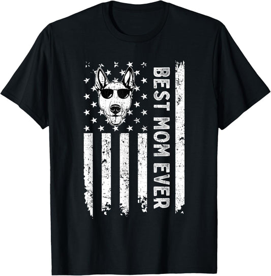 Best Bull Terrier Dog Mom Ever Mothers Day USA Flag Women Kids T-Shirt - T-Shirt | Black