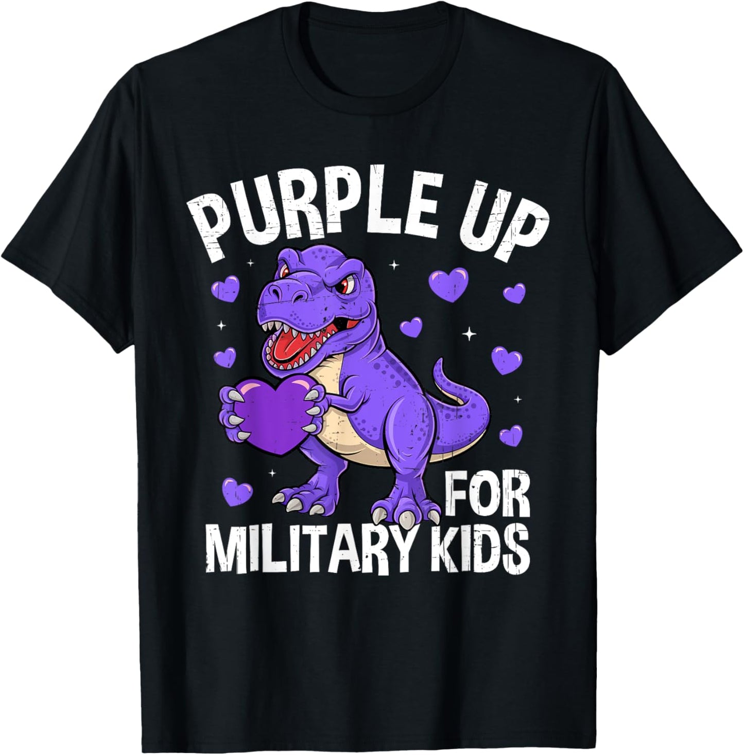 Purple Up For Military Kids Military Child Month Dinosaur T-Shirt - T-Shirt | Black
