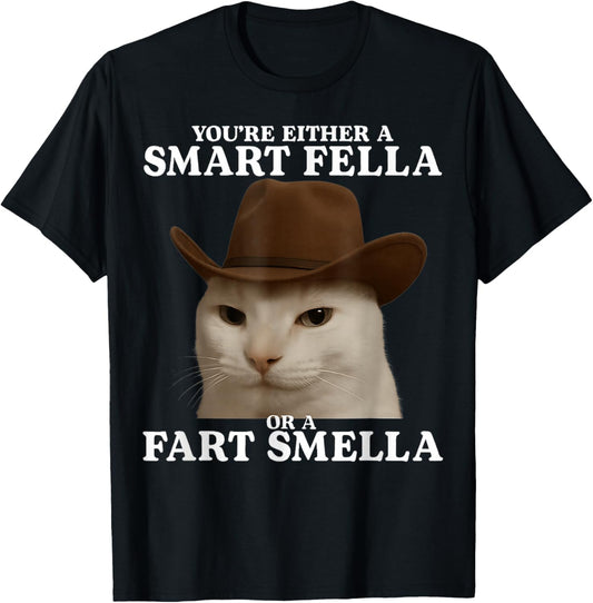 You're Either a Smart Fella or a Fart Smella Cat Funny Meme T-Shirt - T-Shirt | Black