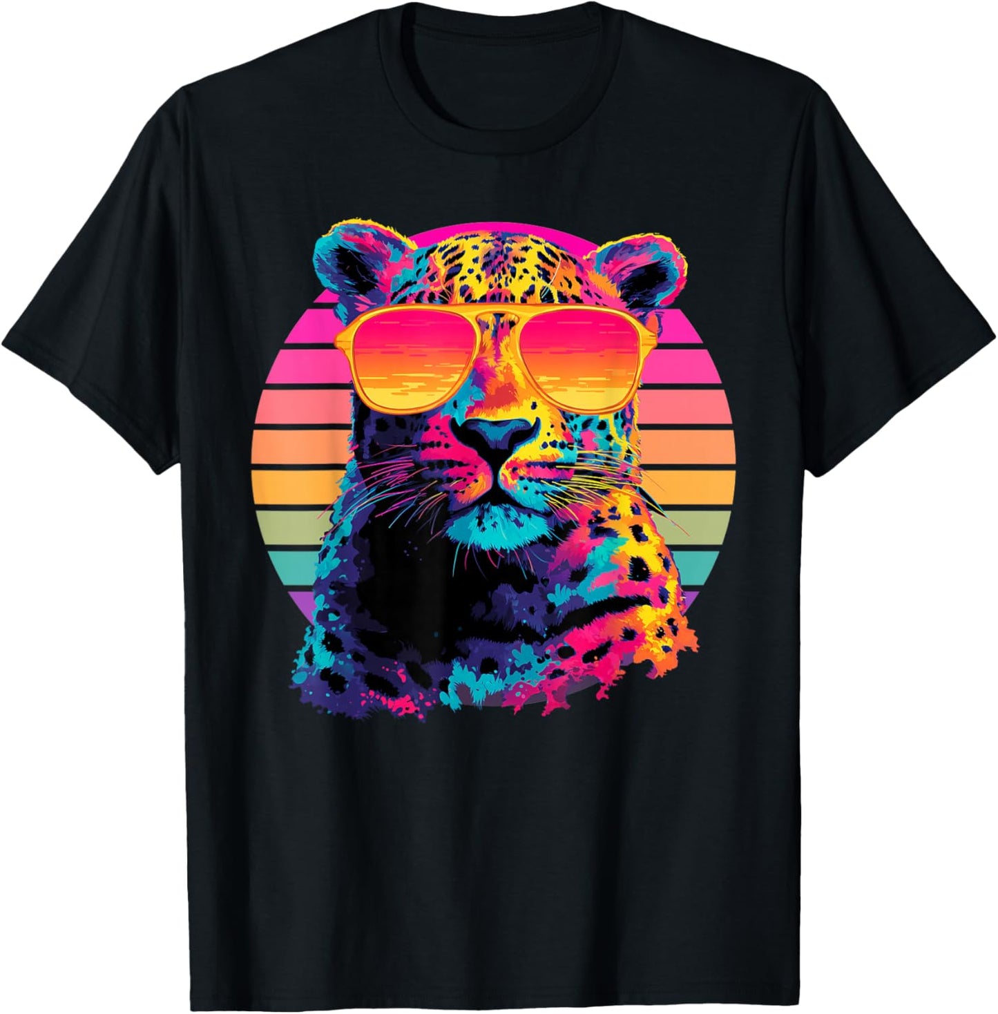 Leopard with Sunglasses Retro Sunset Party Animal T-Shirt - T-Shirt | Black