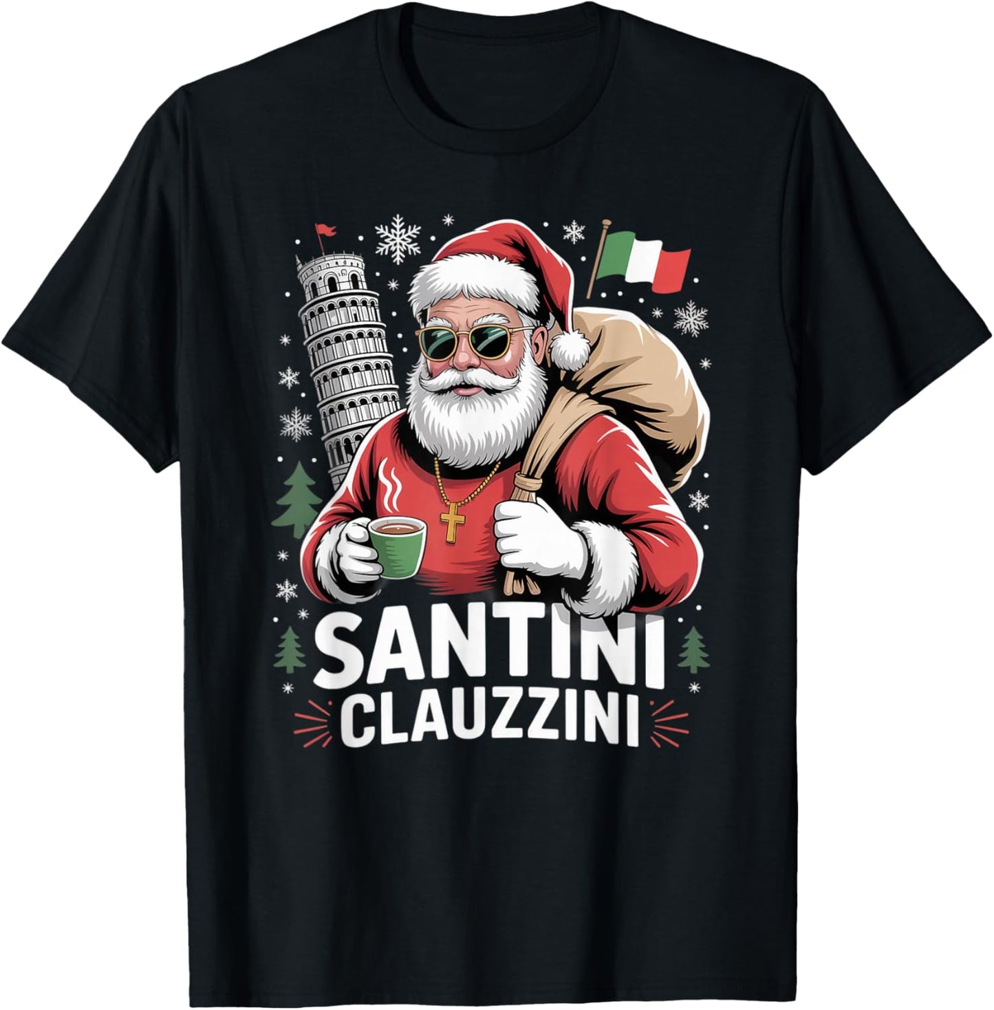 Italian Brainrot Christmas Santini Clauzzini Funny Santa T-Shirt - T-Shirt | Black