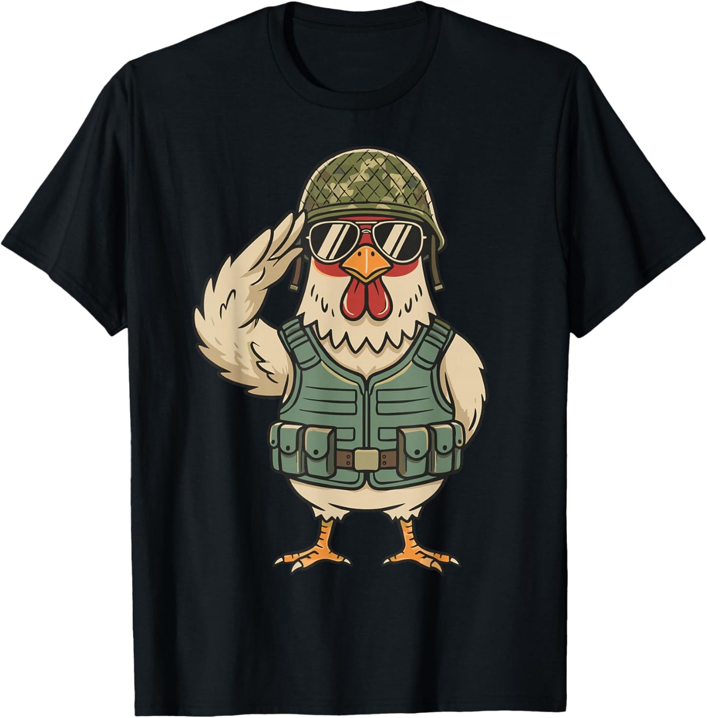 Saluting Soldier Chicken Military Rooster Army for Veterans T-Shirt - T-Shirt | Black