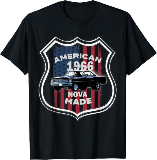 1966 66 Chevys Nova 2 Classic Car Old School Muscle Car T-Shirt - T-Shirt | Black