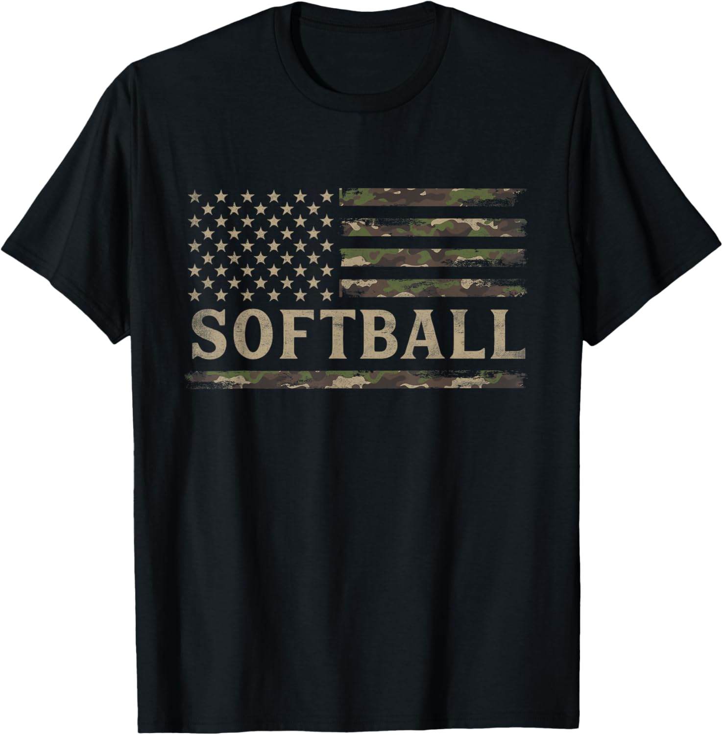 Camo Softball Camourflage USA Flag Player Coach T-Shirt - T-Shirt | Black