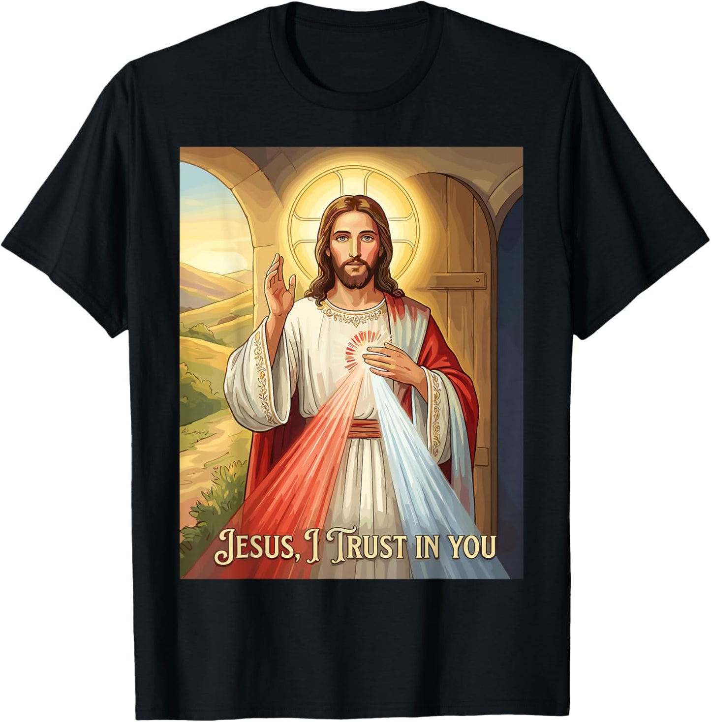 Divine Mercy Image Jesus I Trust in You Catholic Prayer T-Shirt - T-Shirt | Black