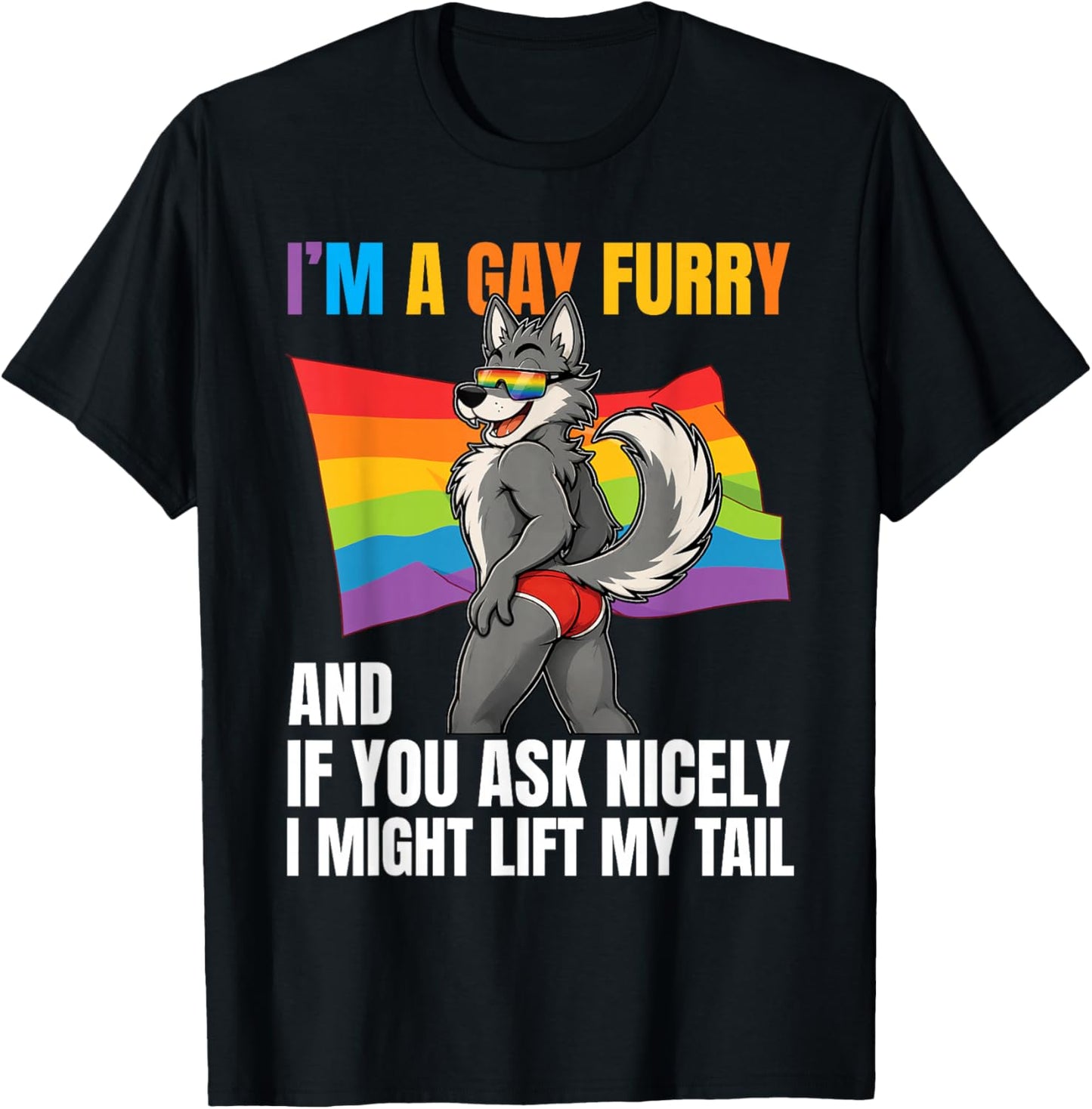 Funny Gay Furry Tail Pride Rainbow Queer Fox CSD Party LGBTQ T-Shirt - T-Shirt | Black