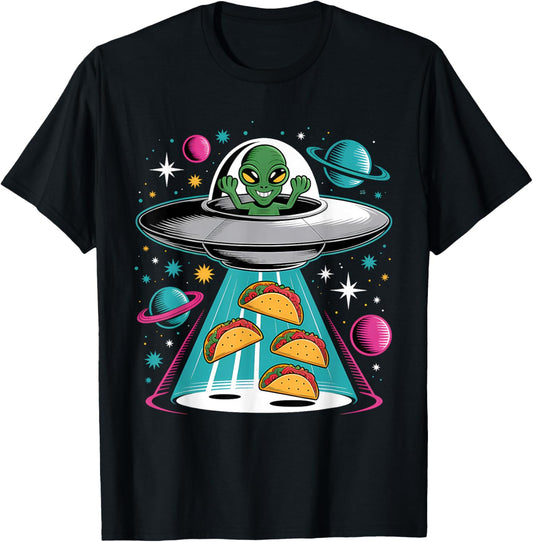Funny Alien Ship Tacos Abduction UFO Extraterrestrial T-Shirt - T-Shirt | Black
