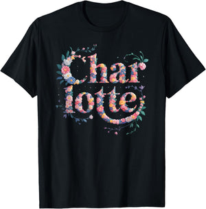 Charlotte Personalised Name Girl Birthday Party Floral T-Shirt - T-Shirt | Black