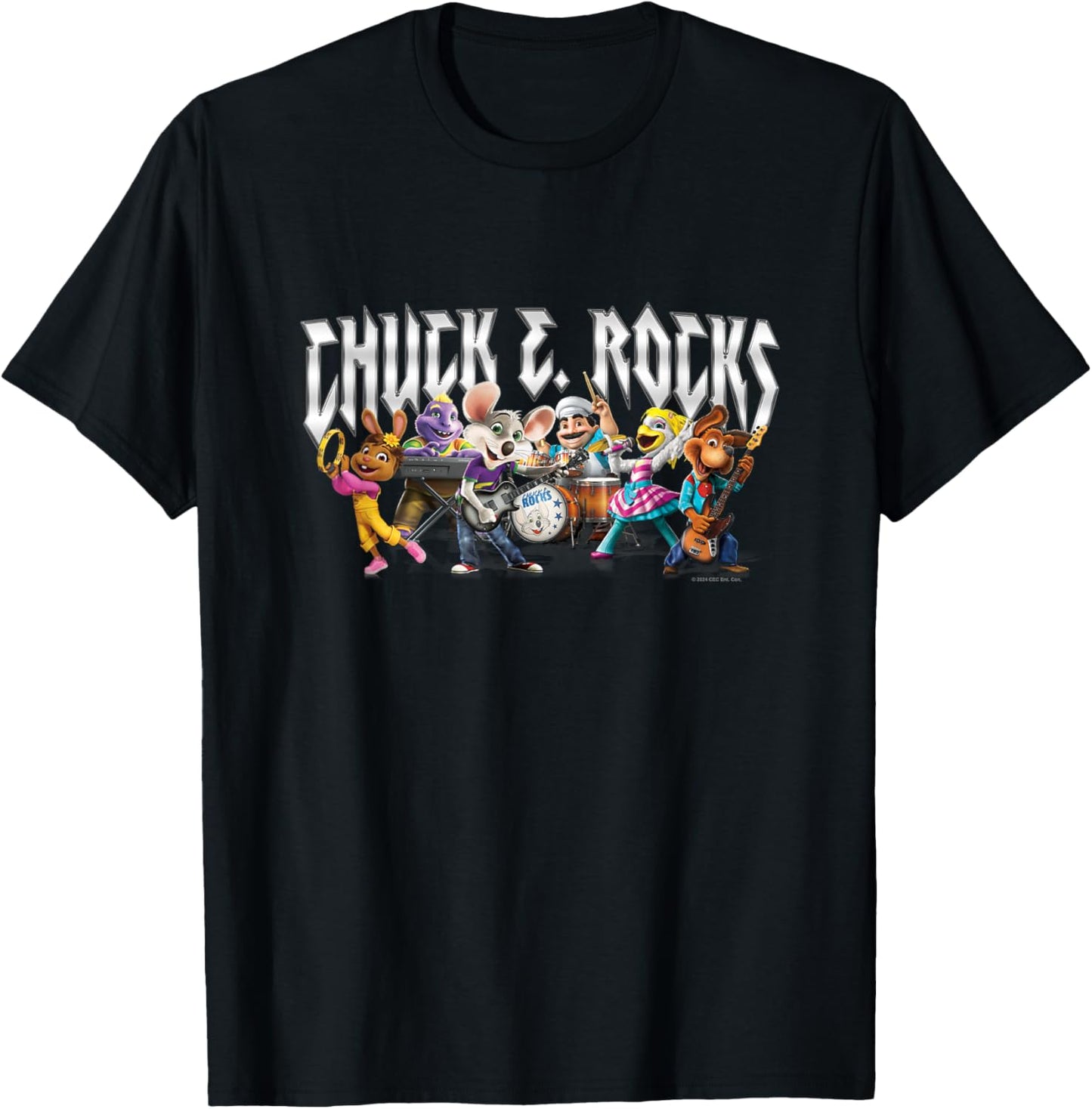 Chuck E. Cheese Chuck E. Rock Band Group Shot Chest Logo T-Shirt - T-Shirt | Black