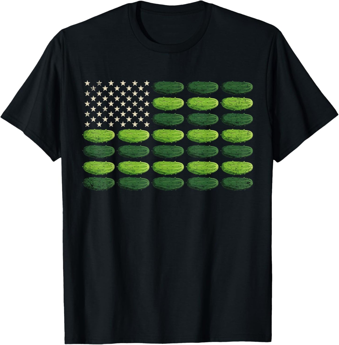 Funny Pickle Cucumber American Flag Pickle Lover 4th of July T-Shirt - T-Shirt | Black