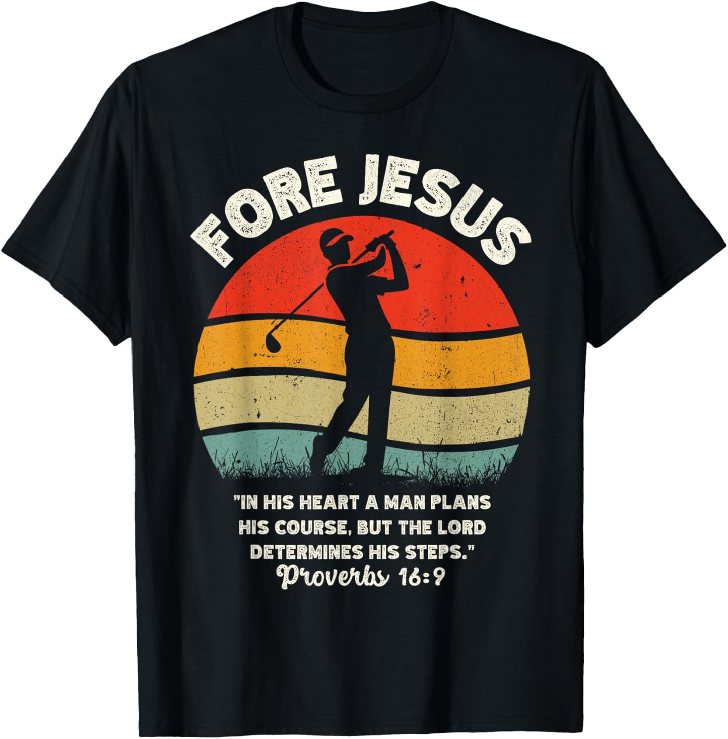 FORE Jesus Christian Golf Retro 70s Religious Golfing Men's T-Shirt - T-Shirt | Black