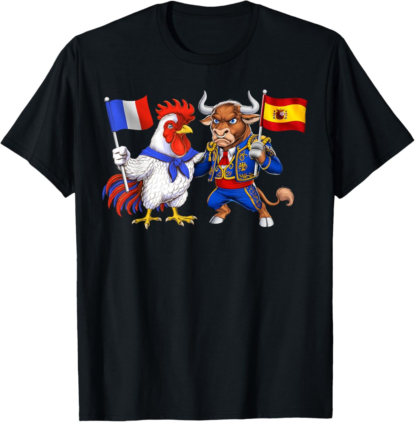 Flag France Spain French Roots Spanish Heritage T-Shirt - T-Shirt | Black