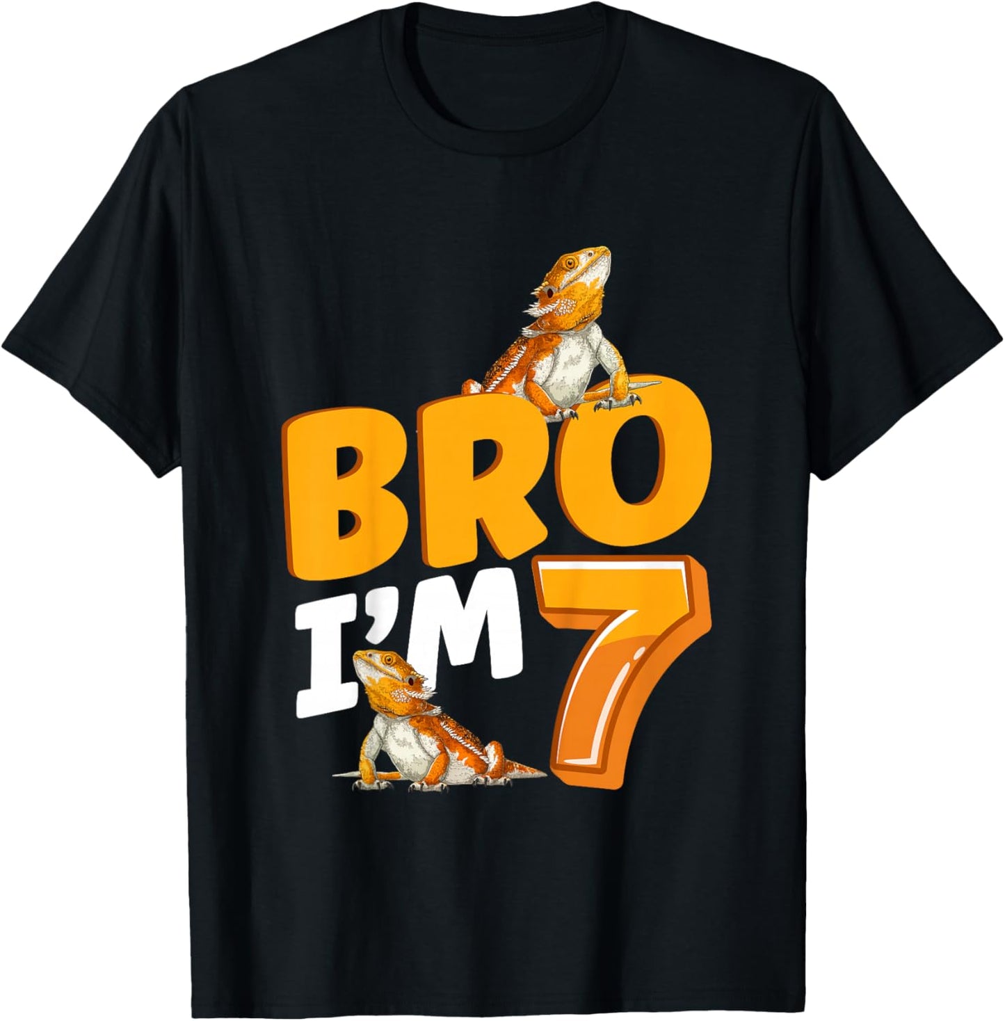 7th Reptile Birthday Seven Year Old Bearded Dragon Birthday T-Shirt - T-Shirt | Black