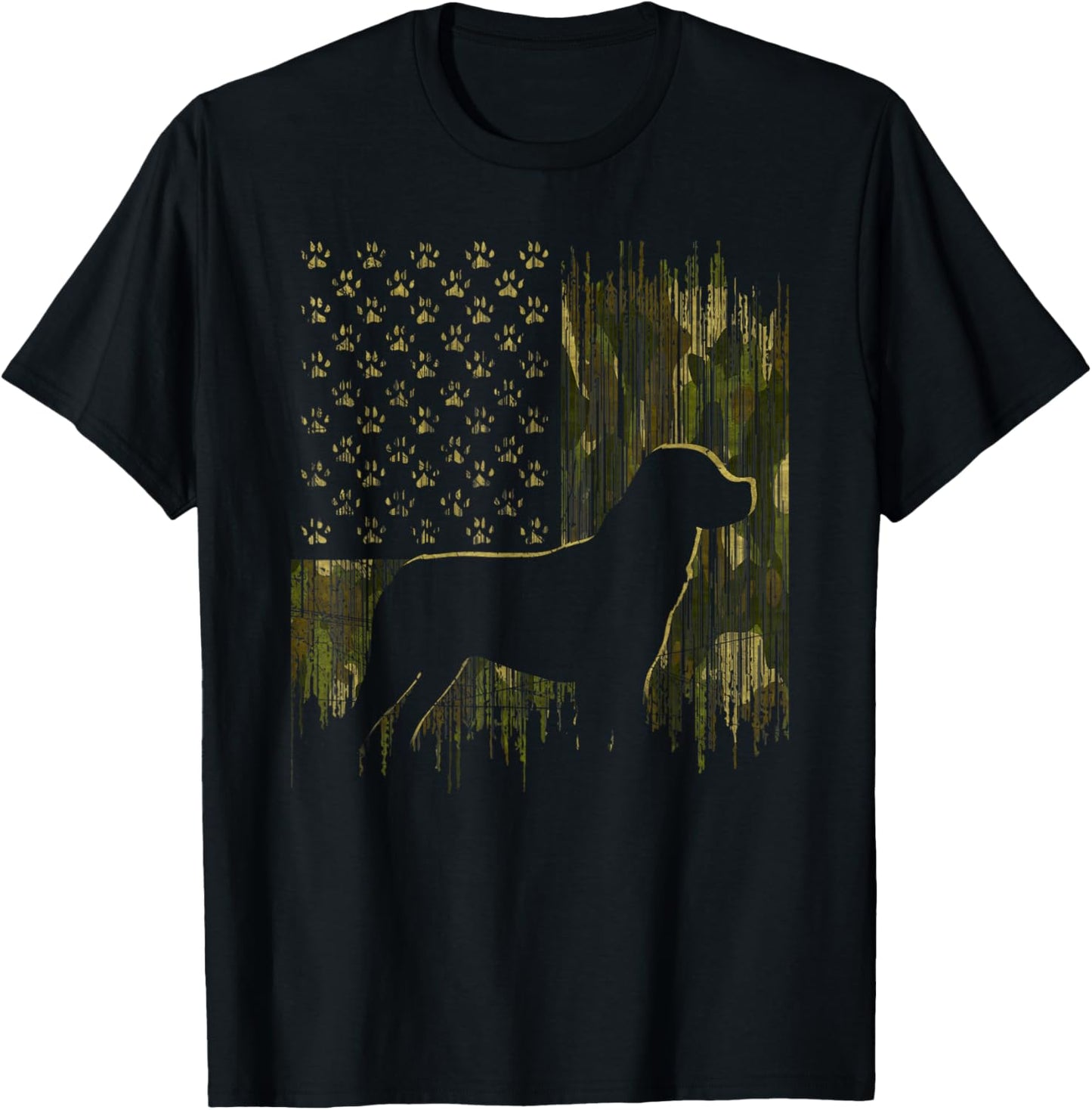 Vintage Camouflage USA Flag Love Rottweiler Dog Silhouette T-Shirt - T-Shirt | Black